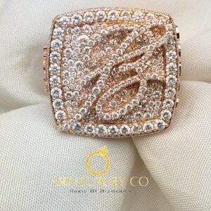 Round Cut Diamond Hip Hop Ring in Rose Gold, Luxury Iced Out Statement Ring, Handmade Fine Jewelry for Men and Women