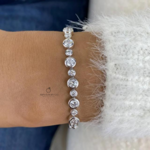 Round Cut Bezel Set Diamond Tennis Bracelet Solid Gold Classic Round Diamond Bracelet Luxury Fine Jewelry Elegant Wedding Gift for Women