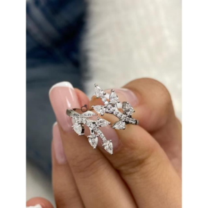 Pear & Round Cut Diamond Nature Inspired Branch Ring Solid Gold Open Wrap Ring Floral Leaf Engagement Ring Luxury Bridal Jewelry Gift