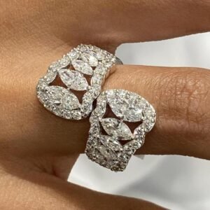 Marquise & Round Cut Diamond Open Wrap Ring with Double Halo Pave Band Solid Gold Statement Ring Luxury Bridal Jewelry Lab Grown Diamonds