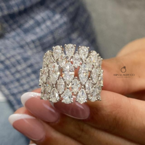 Marquise & Pear Cut Diamond Wide Band Ring Solid Gold Statement Ring Luxury Cocktail Ring Elegant Bridal Jewelry Lab Grown Diamond Ring