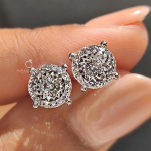 Portuguese Cut Diamond Stud Earrings Solid Gold Solitaire Stud Earrings Luxury Minimalist Everyday Jewelry Lab Grown Diamond Gift for Women