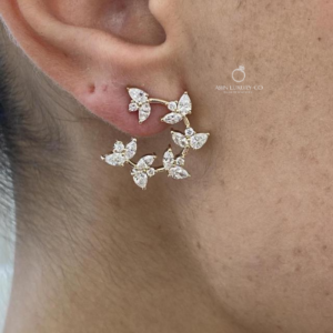 Pear Marquise & Round Cut Diamond Butterfly Drop Earrings in Solid Gold Nature Inspired Floral Statement Earrings Luxury Bridal Jewelry