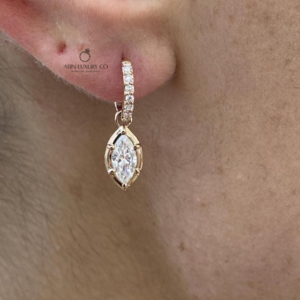 Marquise Cut Diamond Drop Earrings with Round Cut Hoop Accent Solid Gold Dangle Earrings Elegant Bridal Jewelry Luxury Wedding Gift for Women