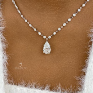 Round & Pear Cut Diamond Solitaire Necklace Solid Gold Pear Drop Pendant Necklace Elegant Bridal Jewelry Luxury Lab Grown Diamond Gift