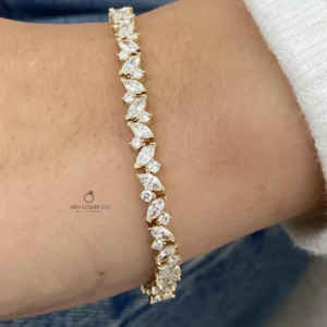 Marquise & Round Cut Diamond Tennis Bracelet Solid Gold Leaf Link Bracelet Elegant Bridal Jewelry Luxury Wedding Bracelet Lab Grown Diamonds