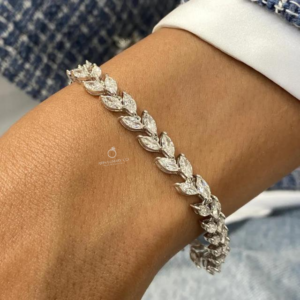 Marquise Cut Diamond Leaf Bracelet Elegant Vine Link Tennis Bracelet Solid Gold Luxury Bridal Jewelry Wedding Gift Lab Grown Diamond Bracelet