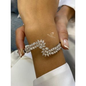 Luxury White Gold Pear Oval Round Cut Lab Grown Diamond Open Bangle Cluster Cuff Bracelet for Women High Fine Jewelry