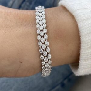 Triple Row Round Cut Diamond Tennis Bracelet Bezel Set Marquise Station Bracelet Sparkle Statement Bangle Bridal Jewelry Gift for Her
