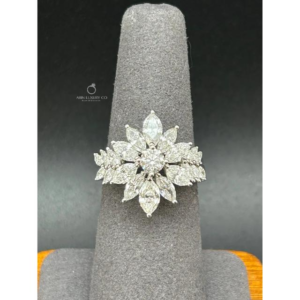 Round & Marquise Cut Diamond Flower Ring Floral Cluster Statement Ring Solid Gold Elegant Bridal Engagement Jewelry Luxury Lab Grown Diamond Ring