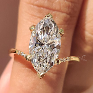 Marquise Cut Diamond Solitaire Ring with Slim Single Side Pave Band Elegant Gold Engagement Ring Modern Bridal Jewelry Luxury Lab Grown Diamond Ring