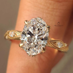 Oval Cut Vintage Diamond Ring with Ornate Milgrain Band Classic Engagement Ring Elegant Gold Bridal Jewelry Antique Style Luxury Lab Grown Diamond Ring