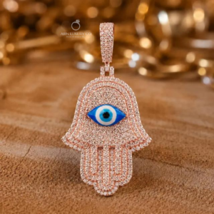 Diamond Evil Eye Hamsa Pendant Hip Hop Jewelry Blue Eye Hand Pendant Hamsa Necklace Spiritual Protection Charm Luxury Gift Jewelry