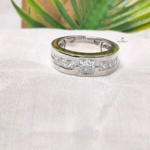 Elegant White Gold Princess Cut Lab Grown Diamond Bezel Set Princess Side Stone Engagement Ring for Women Fine Jewelry For Her